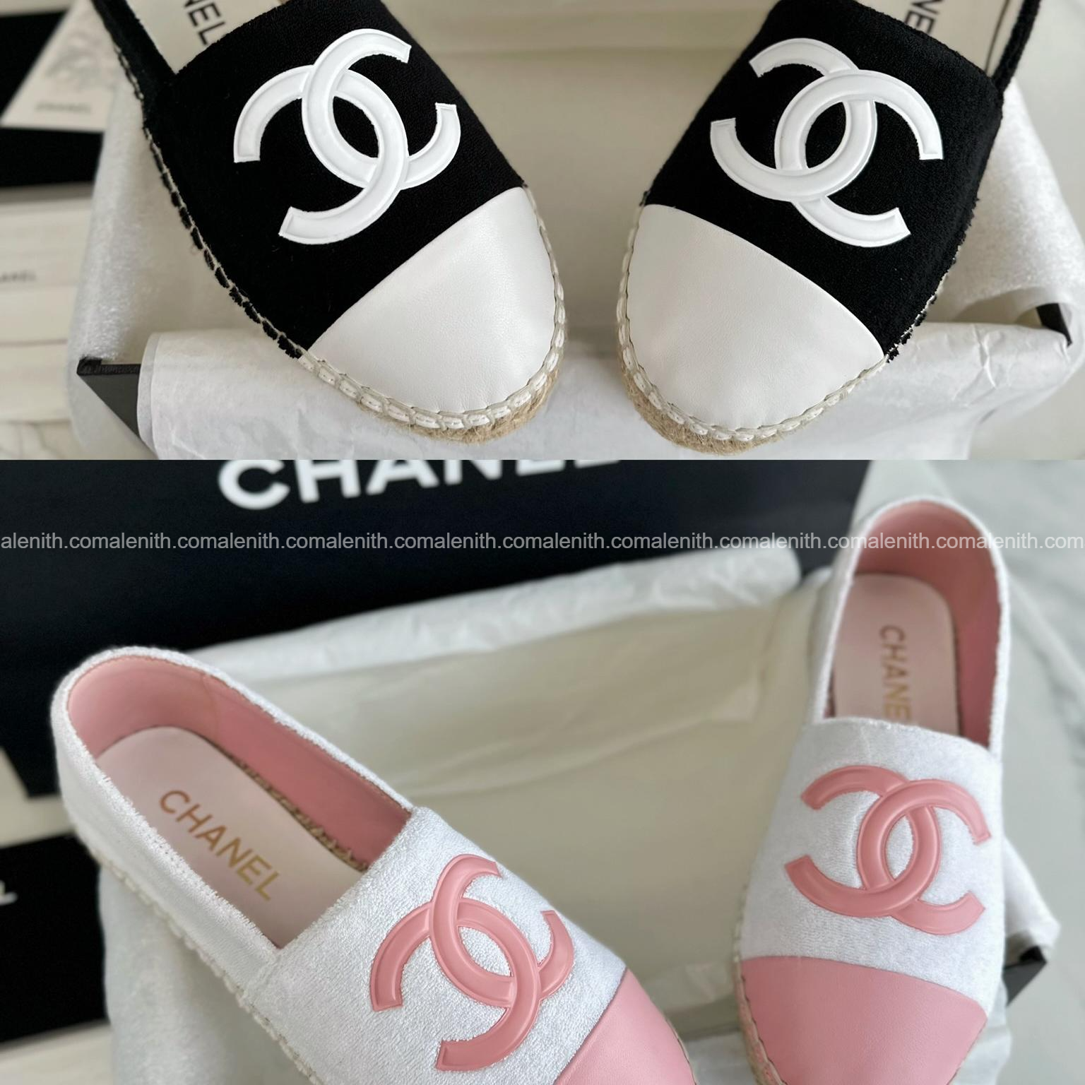 Chanel 24P Pink and White Terry Cloth Espadrilles