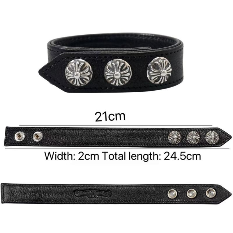 Chrome Heart Cross-Studded Leather Bracelet 003