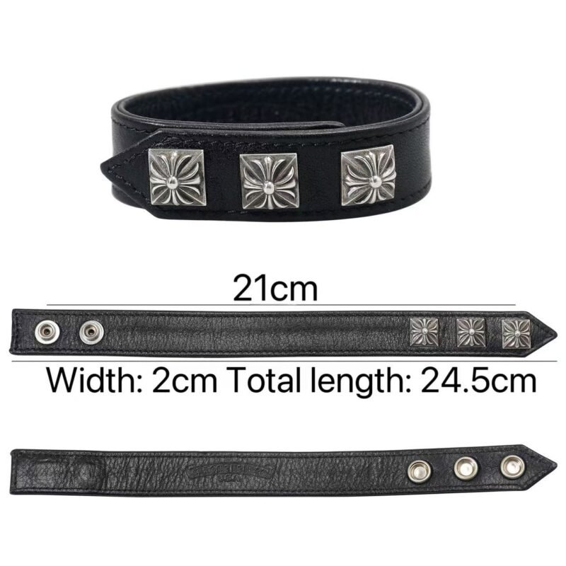 Chrome Hearts Cross Square Stud Leather Bracelet 002-1