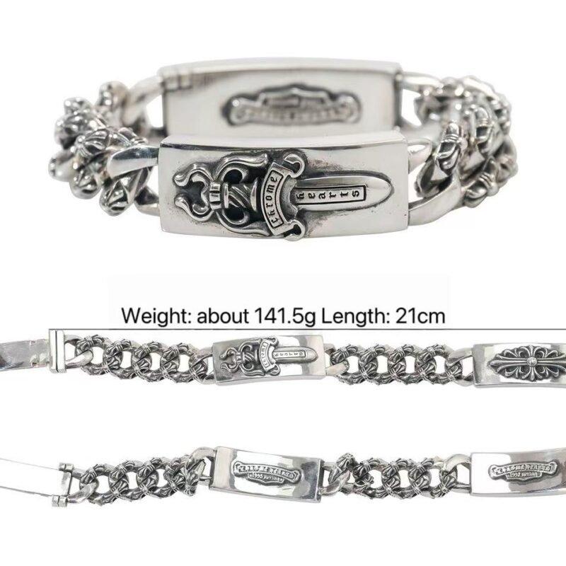 Chrome Heart Rose Dagger Tongue Depressor Flower Bracelet 034